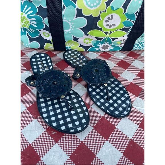 Jack Rogers Georgica navy sz 9Medallion Jelly Sandals Flip Flops Women gingham - Picture 1 of 5
